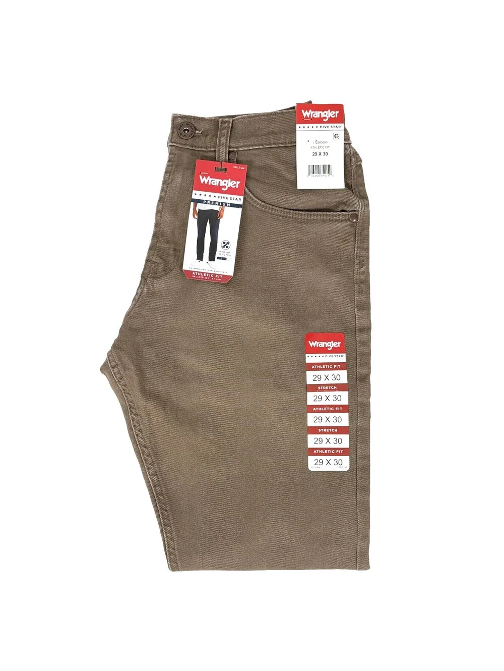 NWT Wrangler Five Star Athletic Fit Jeans Mens 29X30 Brown Stretch 112360009